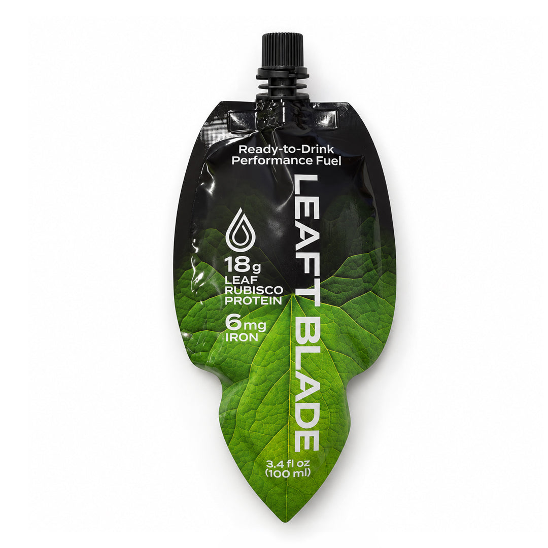 Leaft Blade ready-to-drink leaf rubisco protein shot, 100 ml pouch, 18 g protein and 6 mg iron